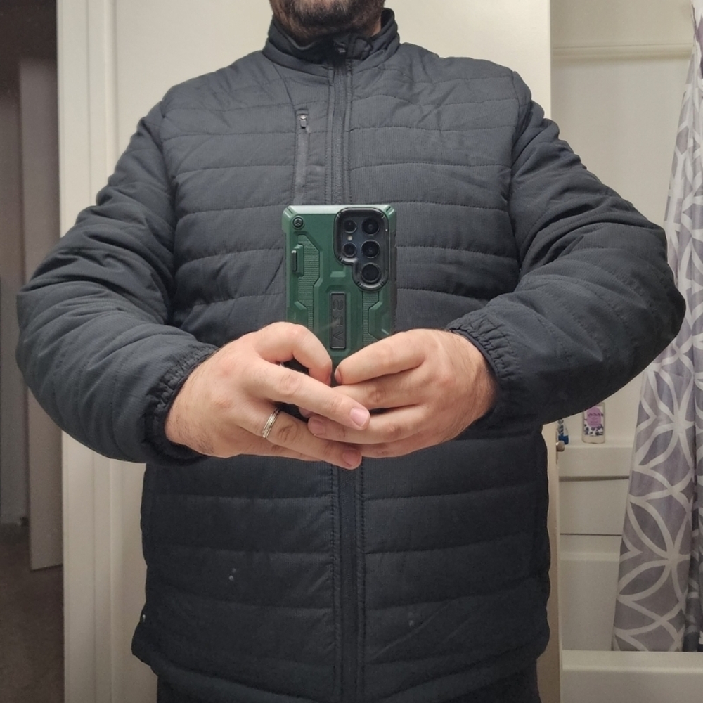 Black Quilted Puffer Jacket with High Collar